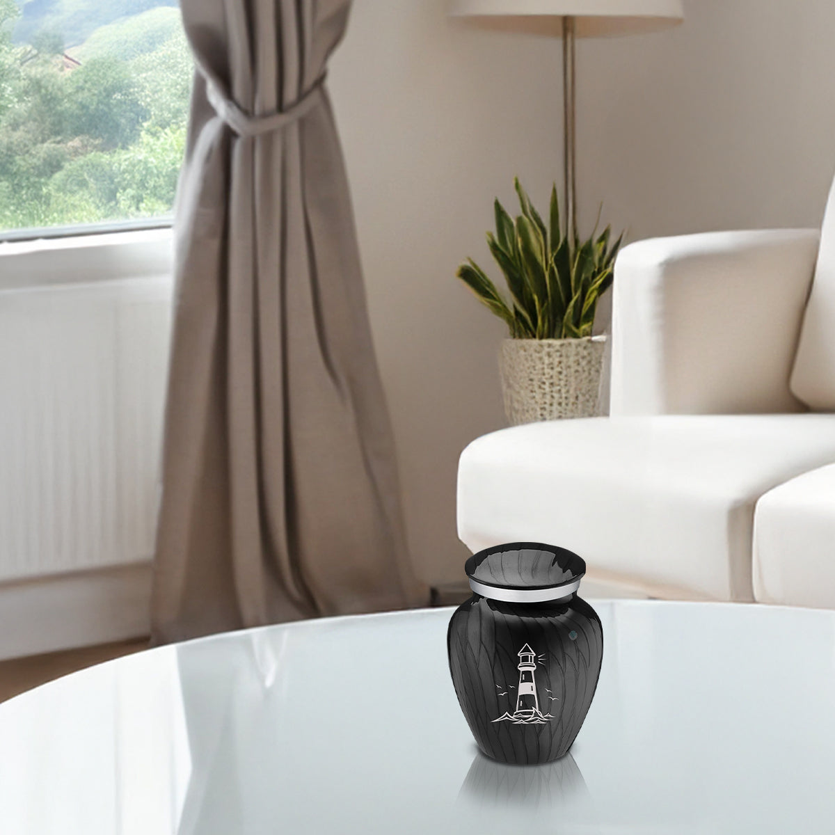 Keepsake Embrace Pearl Black Lighthouse Cremation Urn