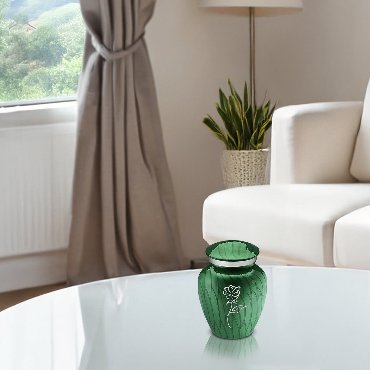 Keepsake Embrace Pearl Green Rose Cremation Urn