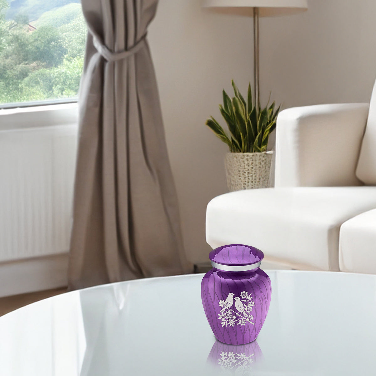 Keepsake Embrace Pearl Purple Songbirds Cremation Urn