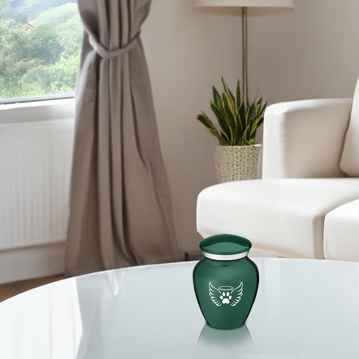 Keepsake Embrace Green Pet Angel Wings Cremation Urn
