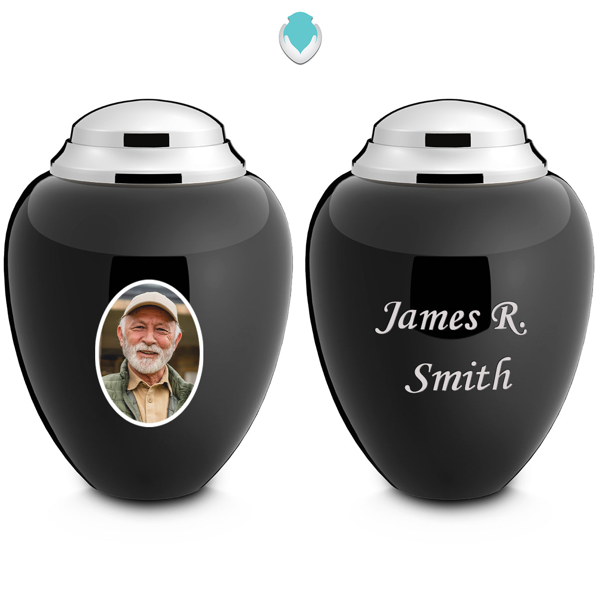Keepsake Tribute Black & Shiny Portrait Cremation Urn