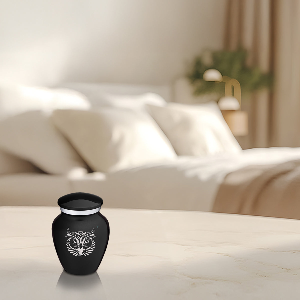 Keepsake Embrace Black Owl Cremation Urn