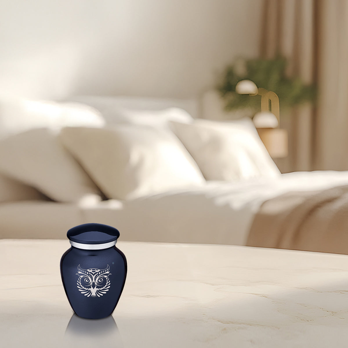 Keepsake Embrace Cobalt Blue Owl Cremation Urn