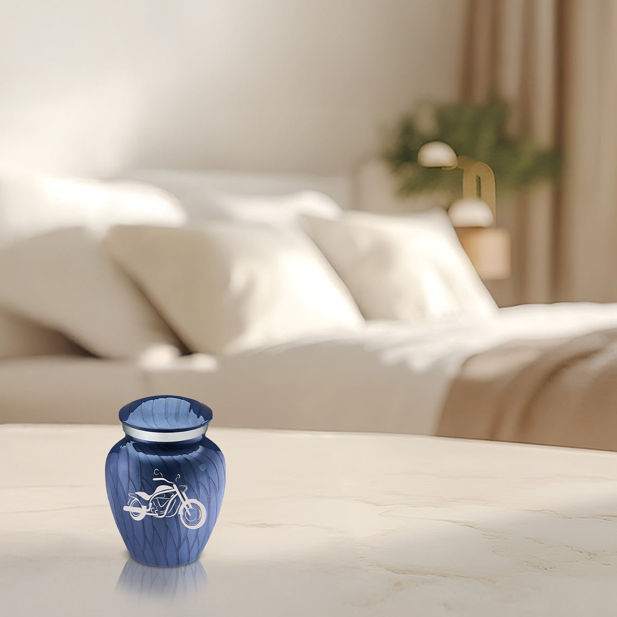 Keepsake Embrace Pearl Cobalt Blue Motorcycle Cremation Urn