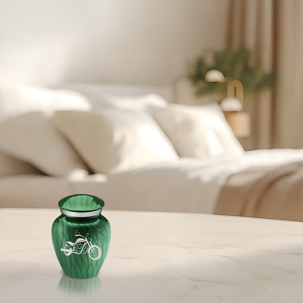 Keepsake Embrace Pearl Green Motorcycle Cremation Urn