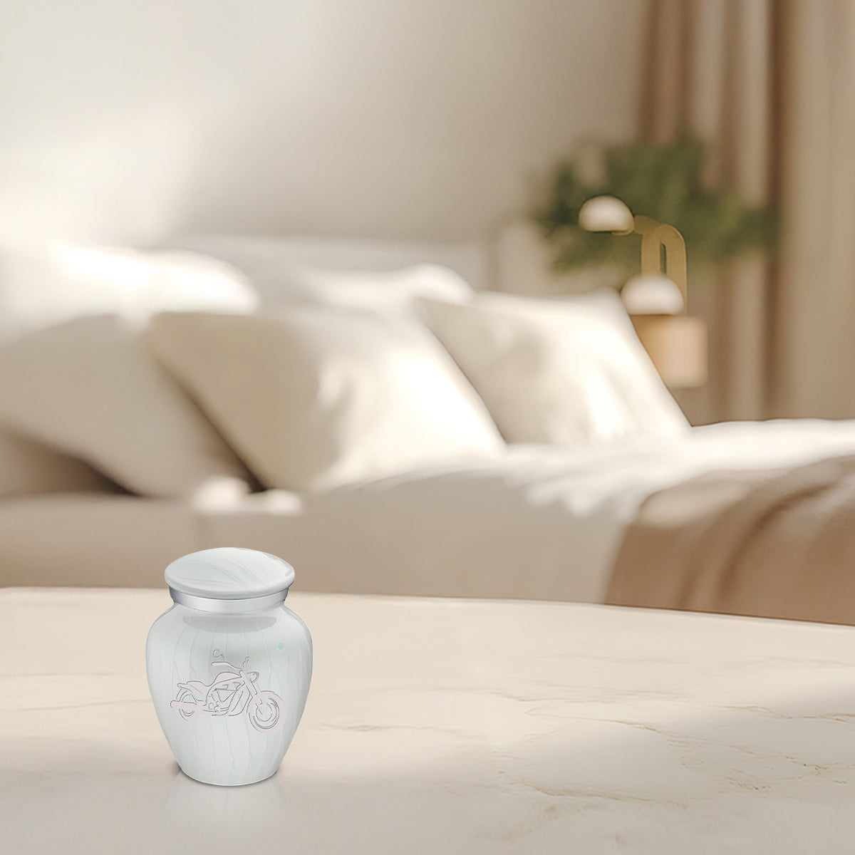 Keepsake Embrace Pearl White Motorcycle Cremation Urn