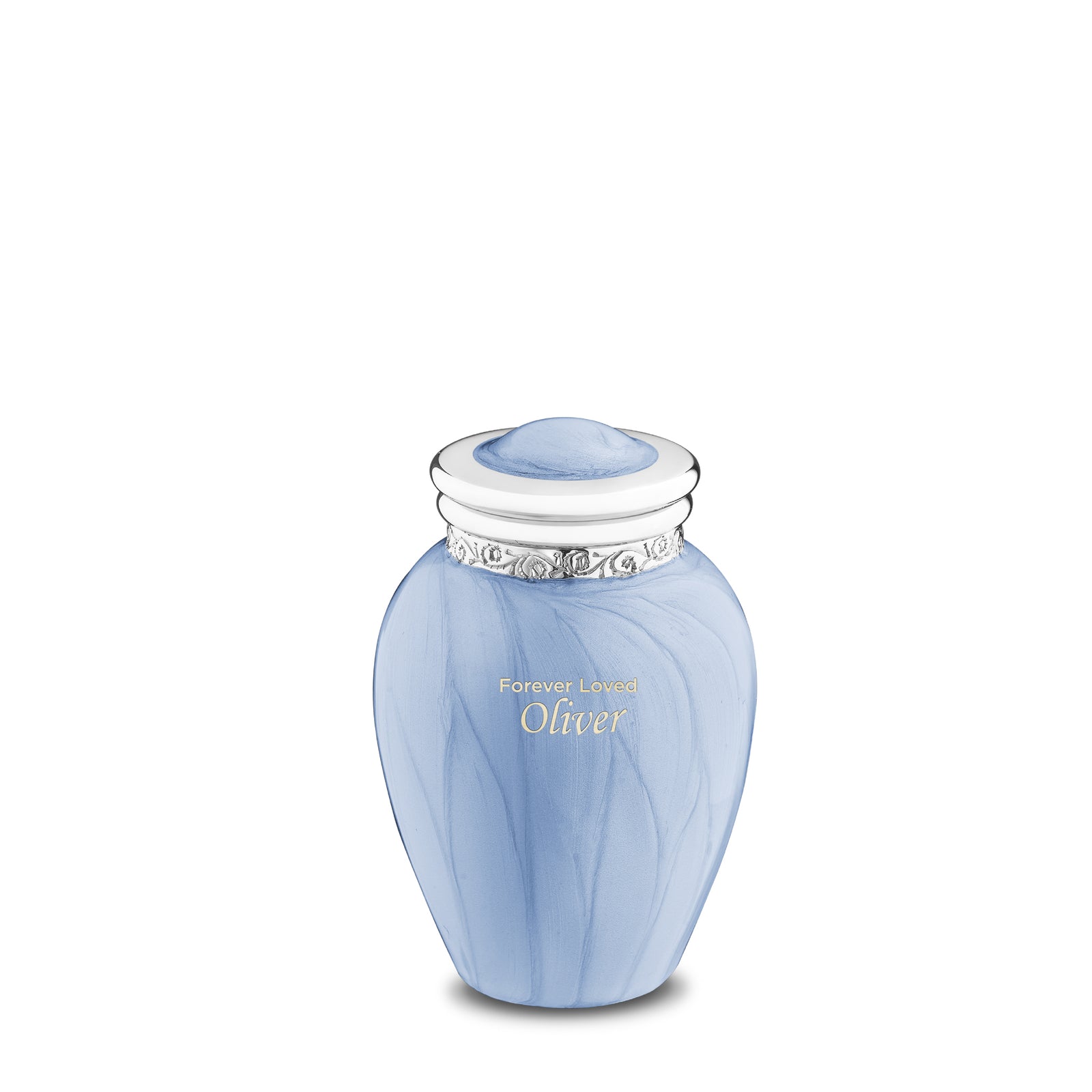 Blessing Keepsake Urn Pearl Blue & Polished Silver