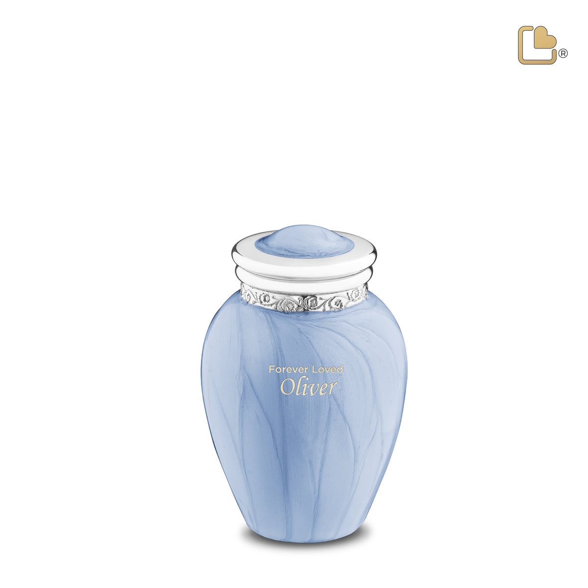 Blessing Keepsake Urn Pearl Blue &amp; Polished Silver