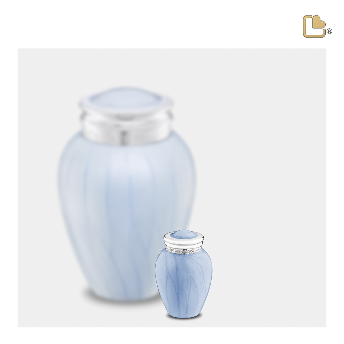 Blessing Keepsake Urn Pearl Blue & Polished Silver