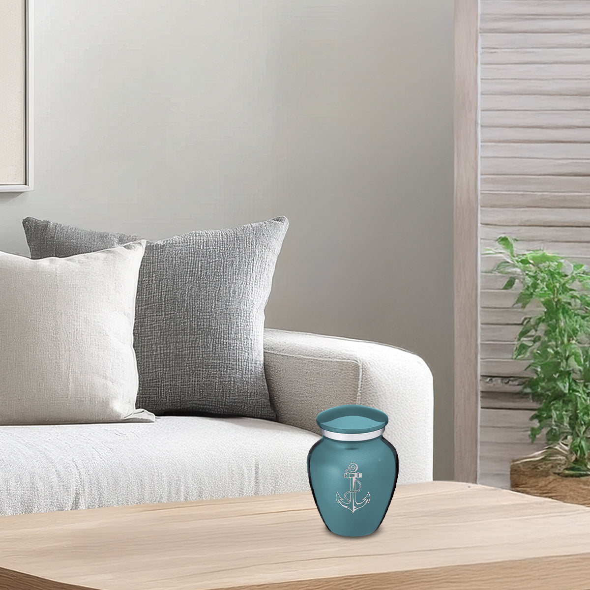 Keepsake Embrace Teal Anchor Cremation Urn