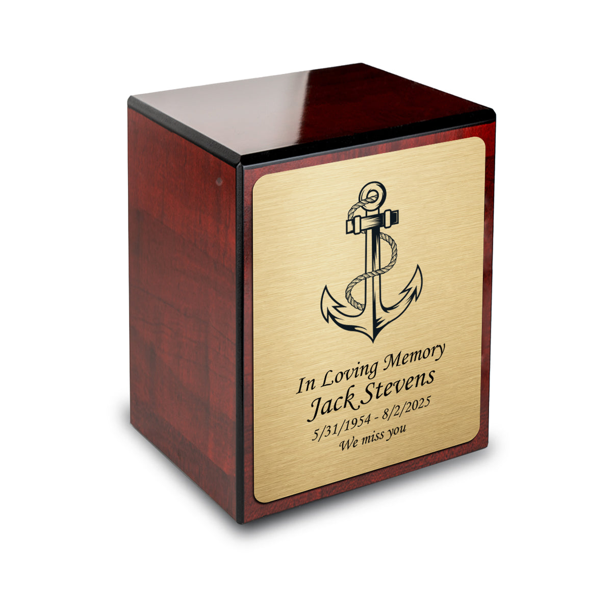 Custom Engraved Heritage Cherry Small Cremation Urn Memorial Box for Ashes