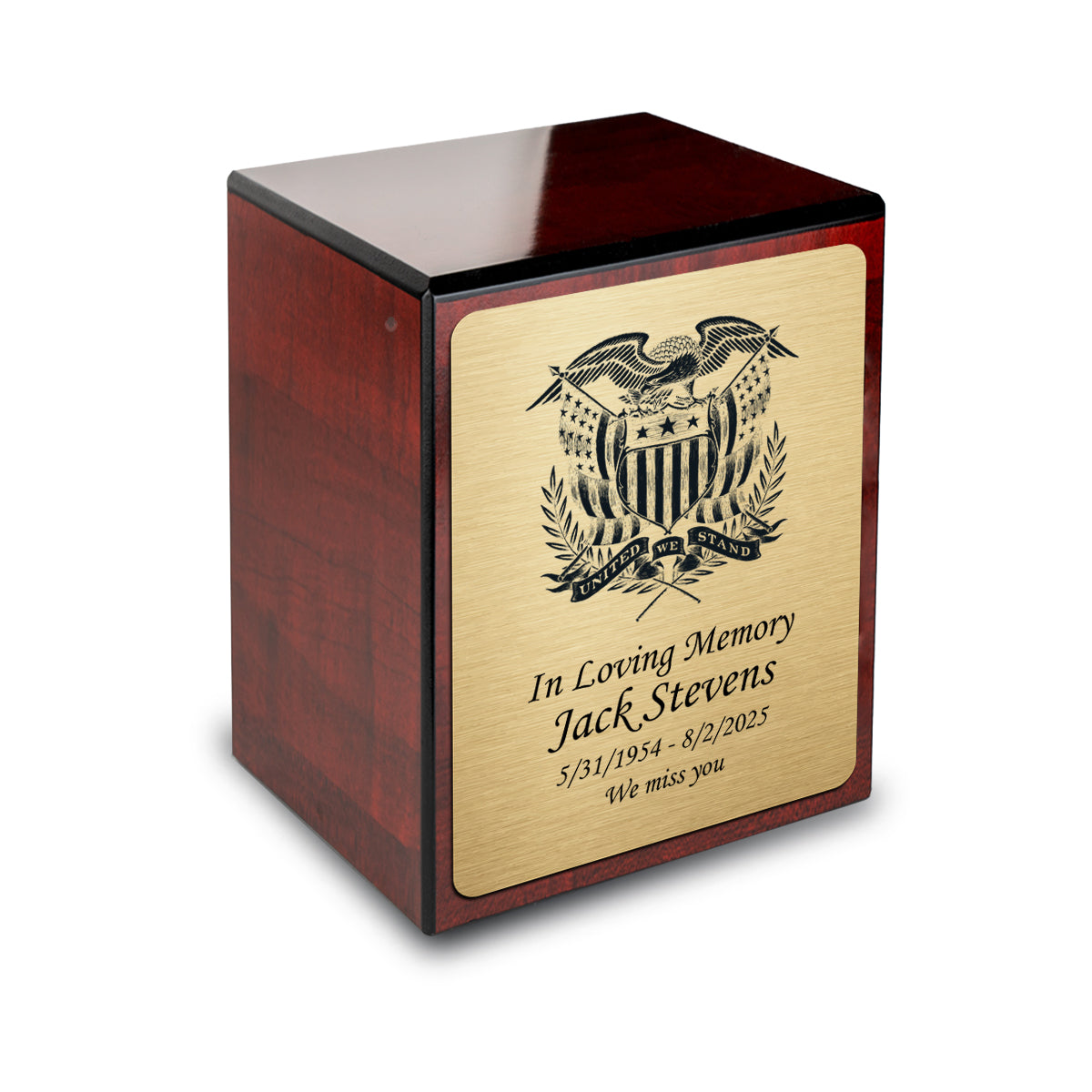 Custom Engraved Heritage Cherry Small Cremation Urn Memorial Box for Ashes