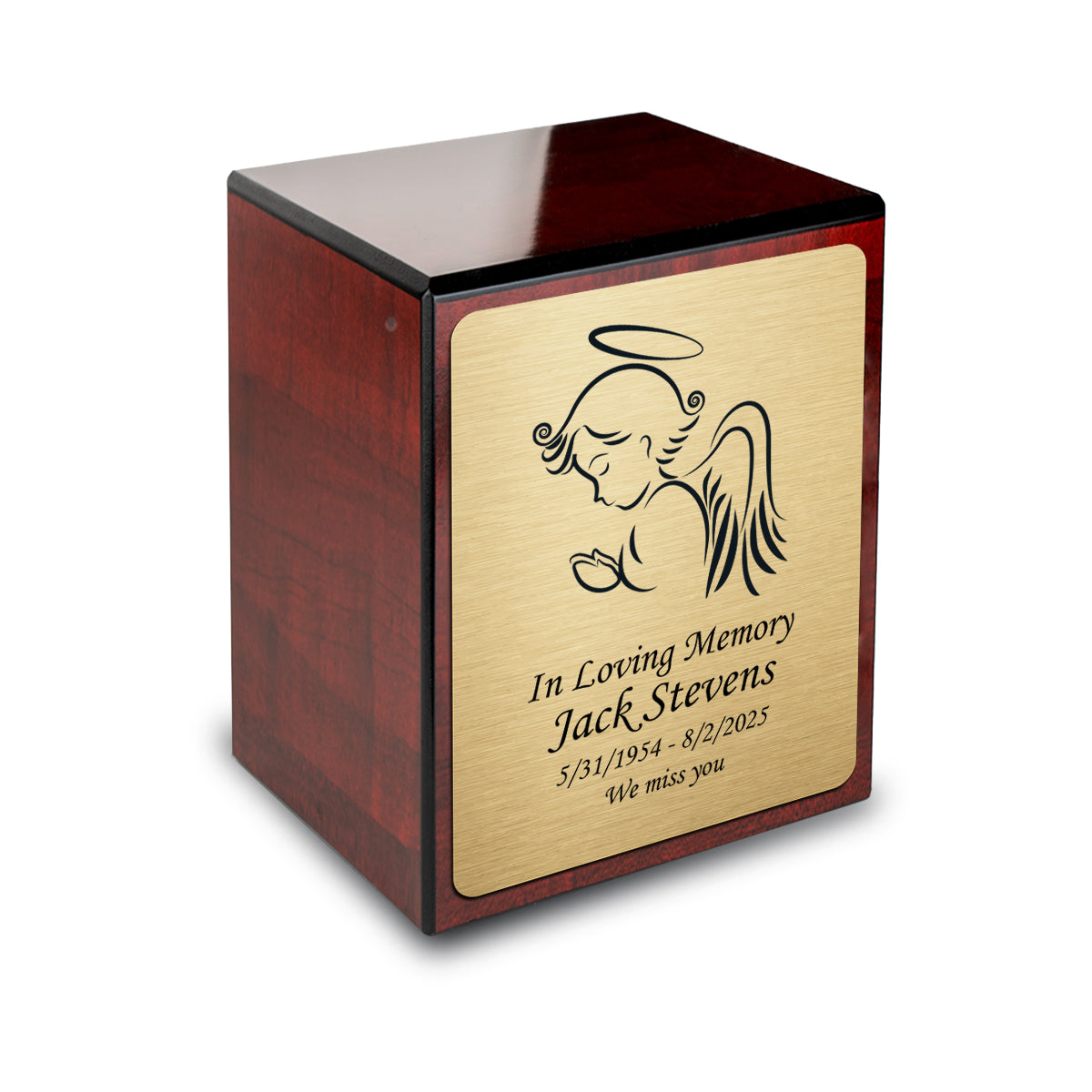 Custom Engraved Heritage Cherry Small Cremation Urn Memorial Box for Ashes