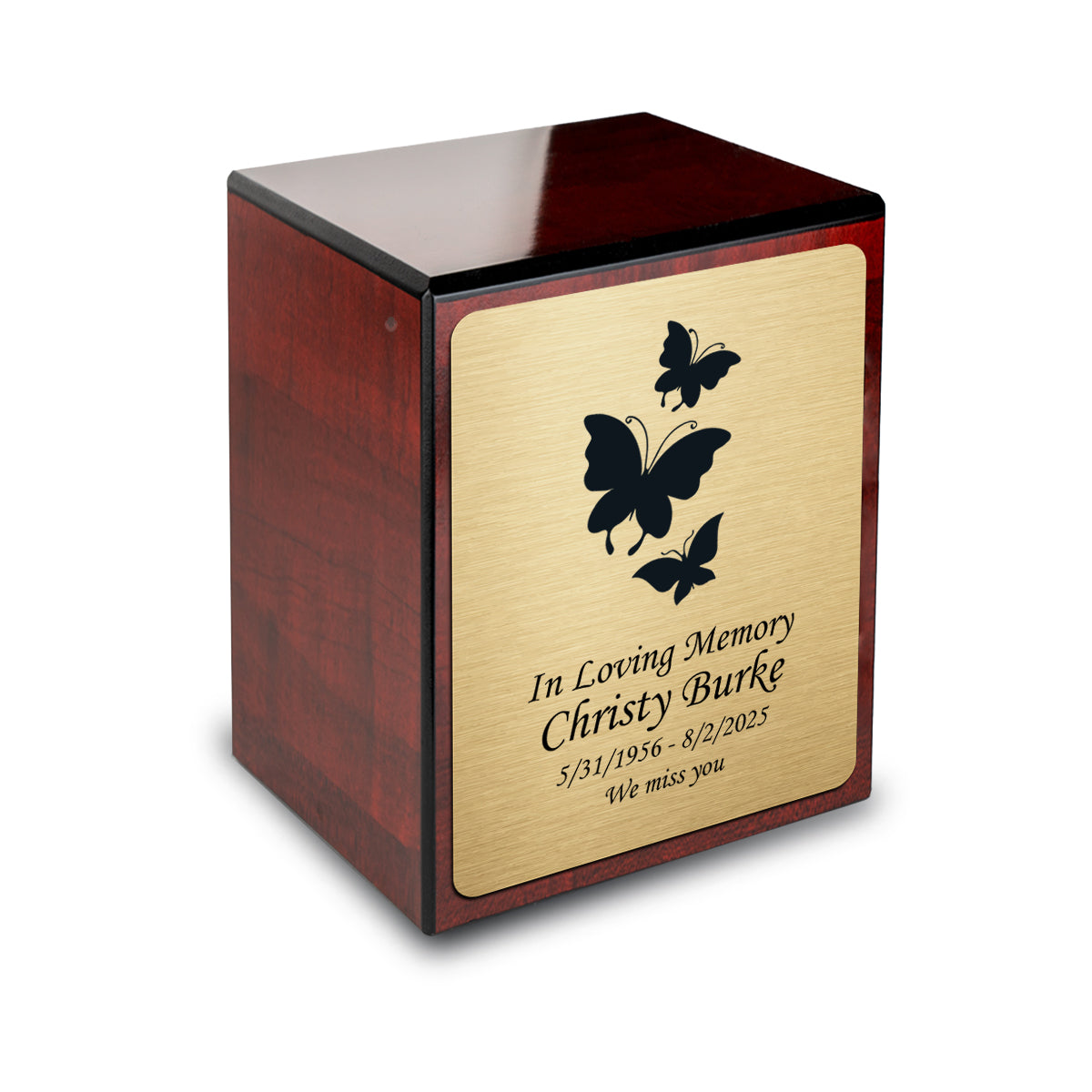 Custom Engraved Heritage Cherry Small Cremation Urn Memorial Box for Ashes