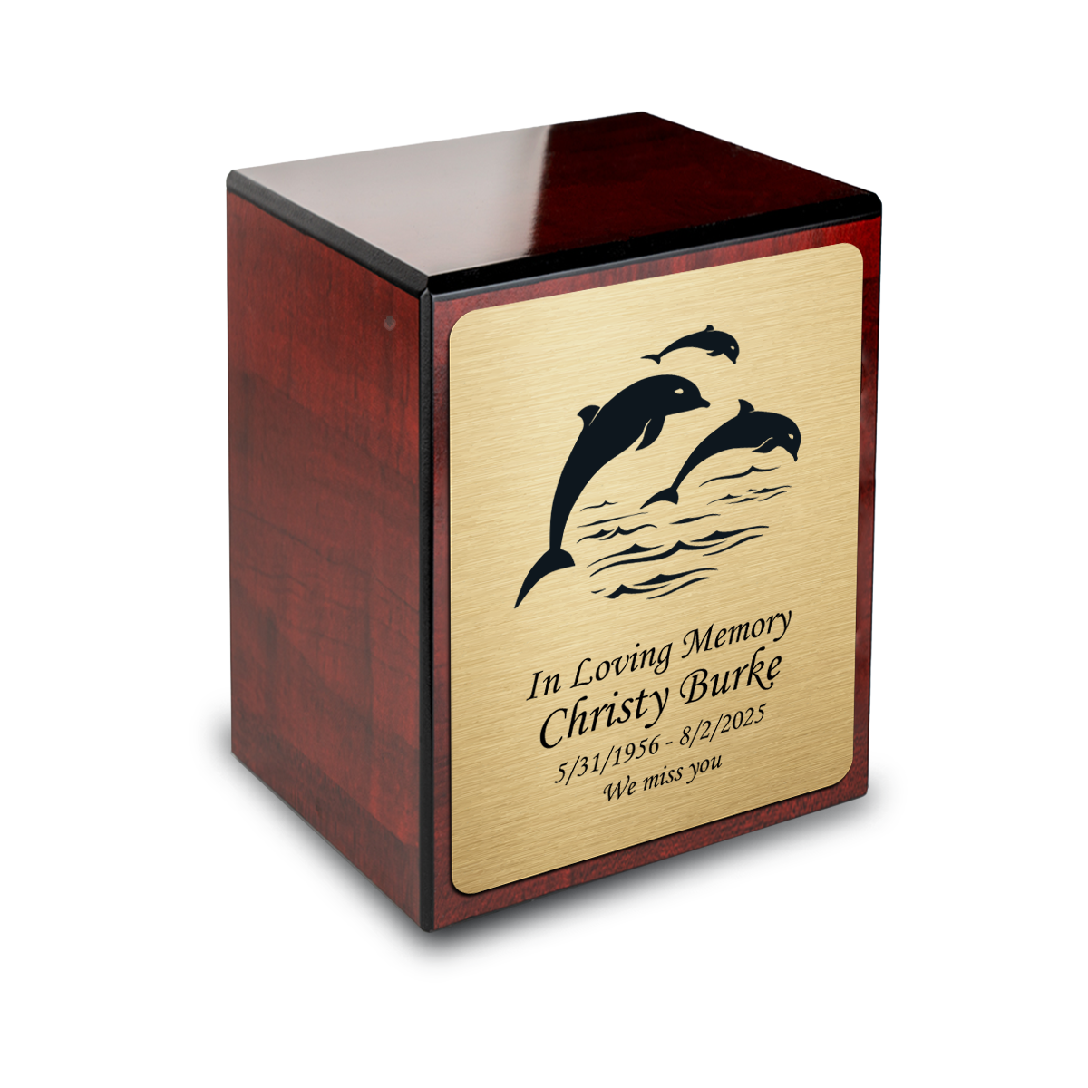 Custom Engraved Heritage Cherry Small Cremation Urn Memorial Box for Ashes