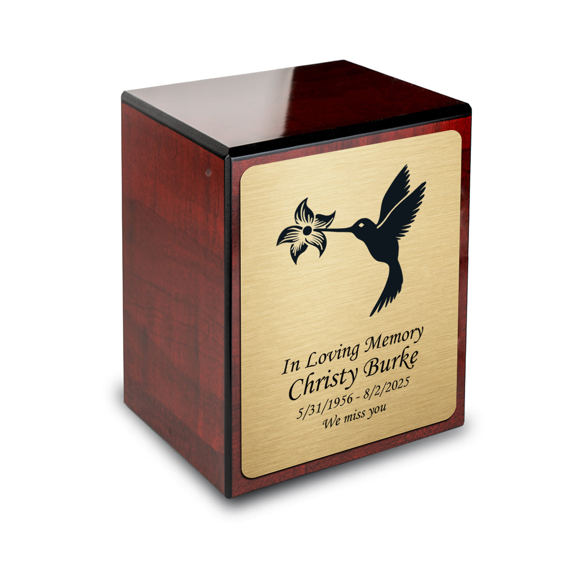 Custom Engraved Heritage Cherry Small Cremation Urn Memorial Box for Ashes
