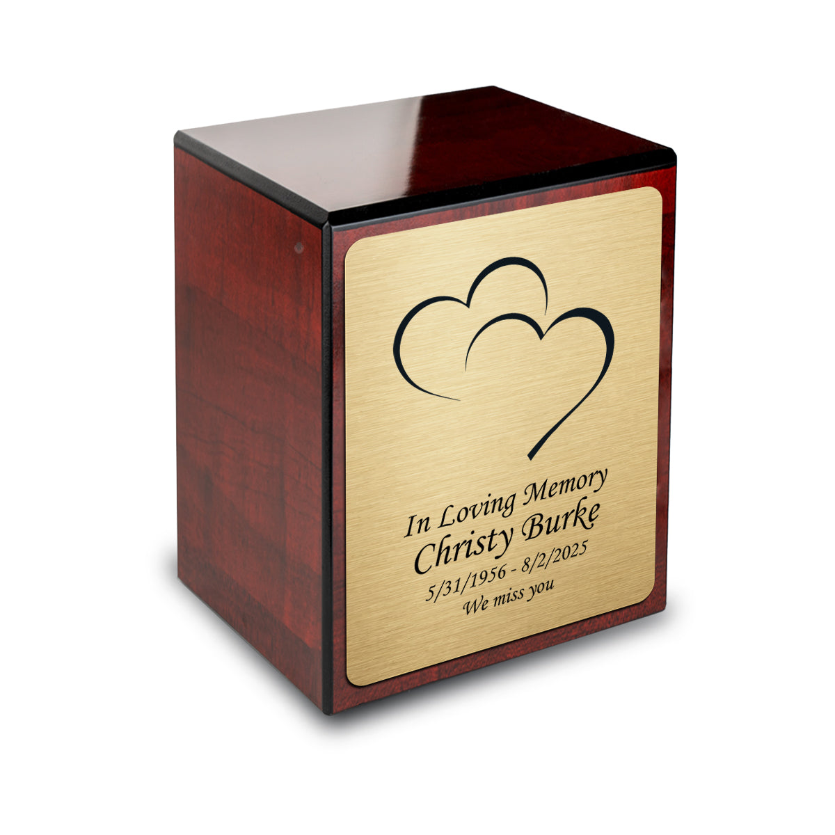 Custom Engraved Heritage Cherry Small Cremation Urn Memorial Box for Ashes