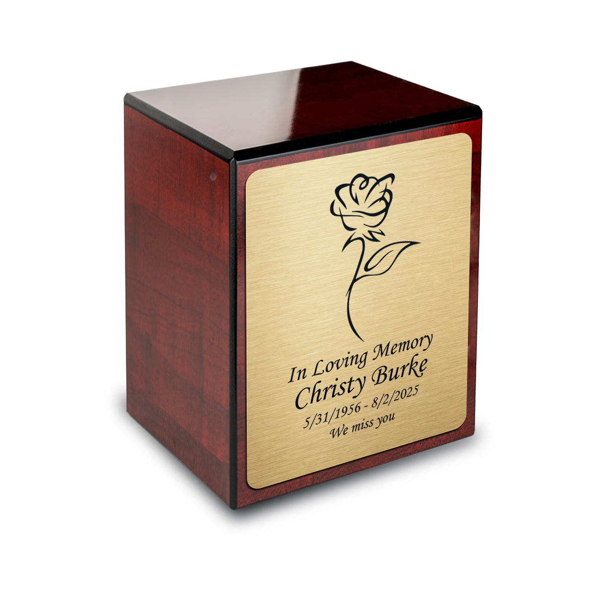 Custom Engraved Heritage Cherry Small Cremation Urn Memorial Box for Ashes
