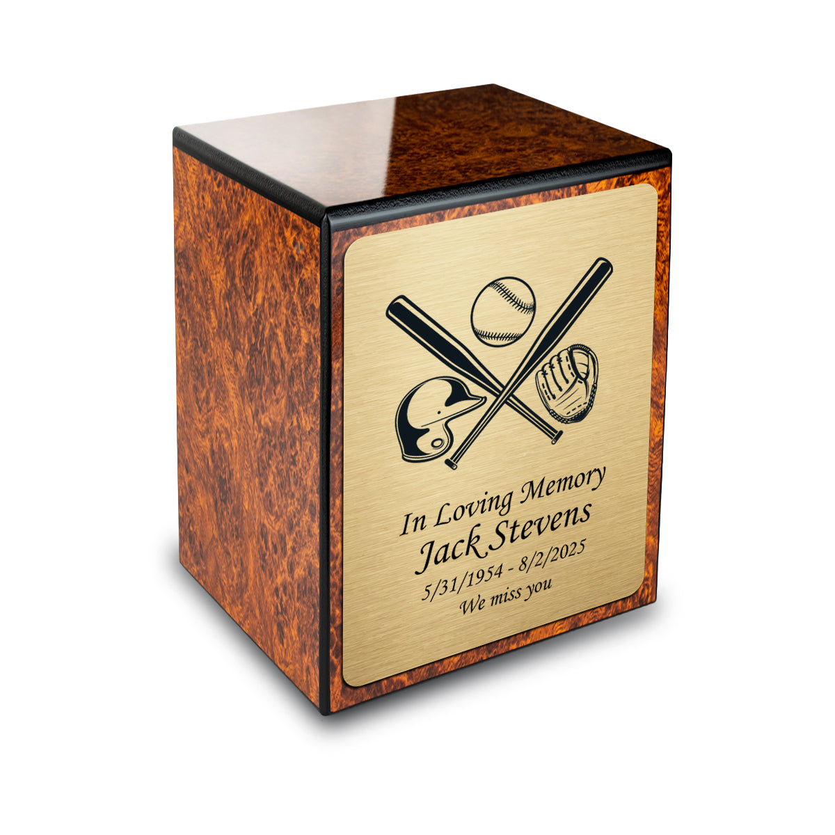 Custom Engraved Heritage Burl Small Cremation Urn Memorial Box for Ashes