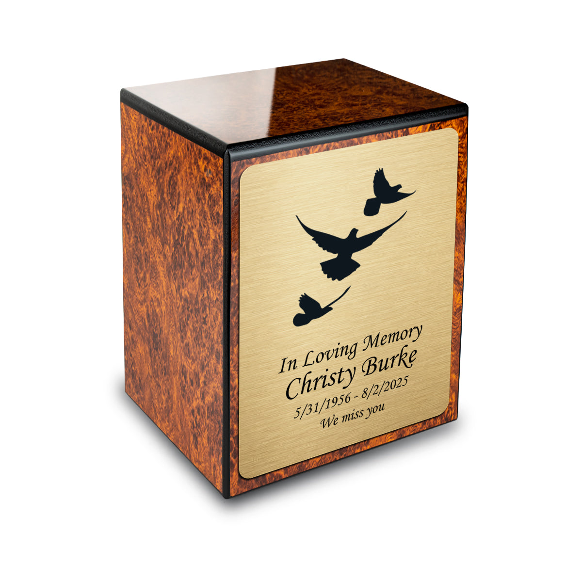 Custom Engraved Heritage Burl Small Cremation Urn Memorial Box for Ashes