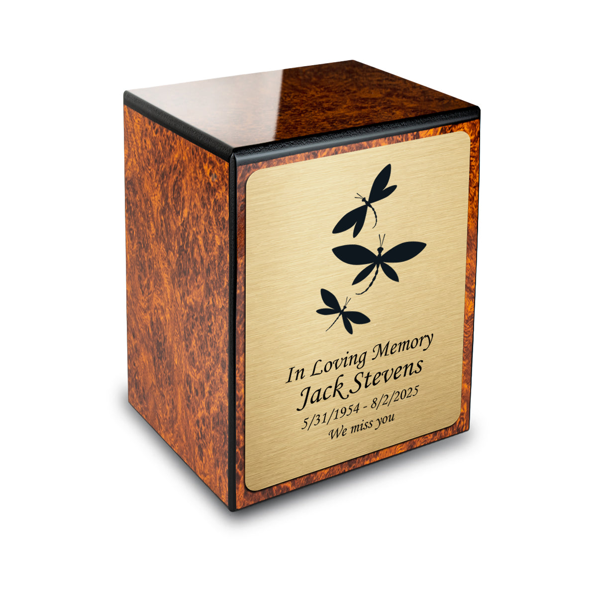 Custom Engraved Heritage Burl Small Cremation Urn Memorial Box for Ashes