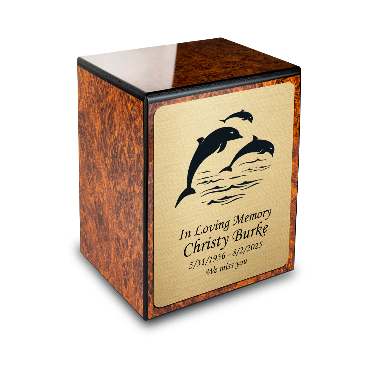 Custom Engraved Heritage Burl Small Cremation Urn Memorial Box for Ashes
