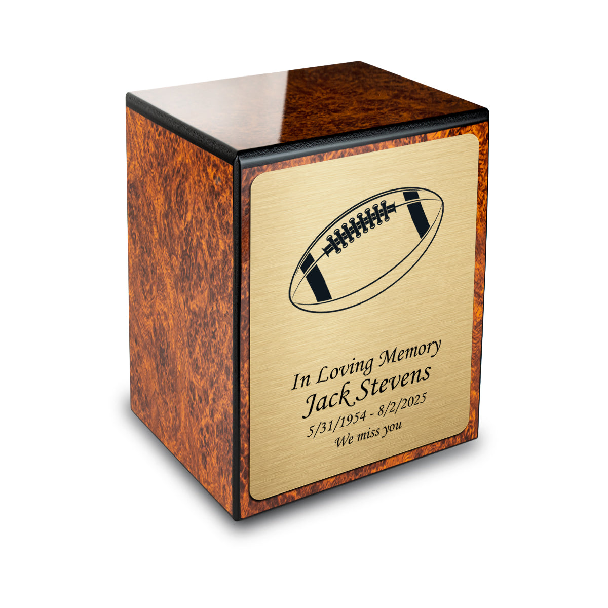Custom Engraved Heritage Burl Small Cremation Urn Memorial Box for Ashes