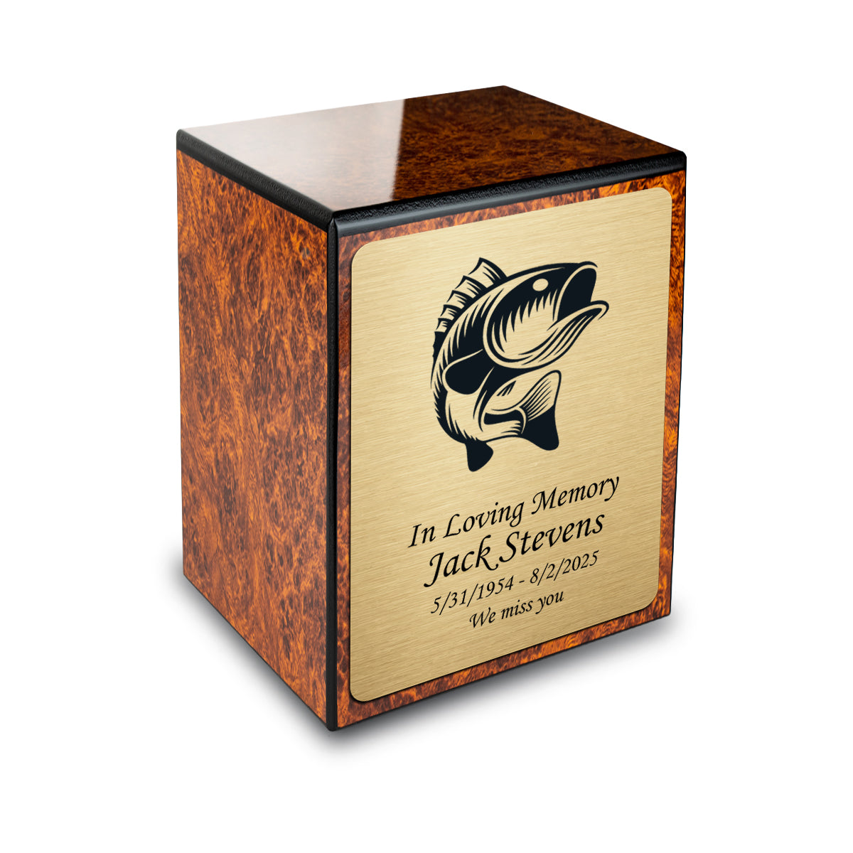 Custom Engraved Heritage Burl Small Cremation Urn Memorial Box for Ashes
