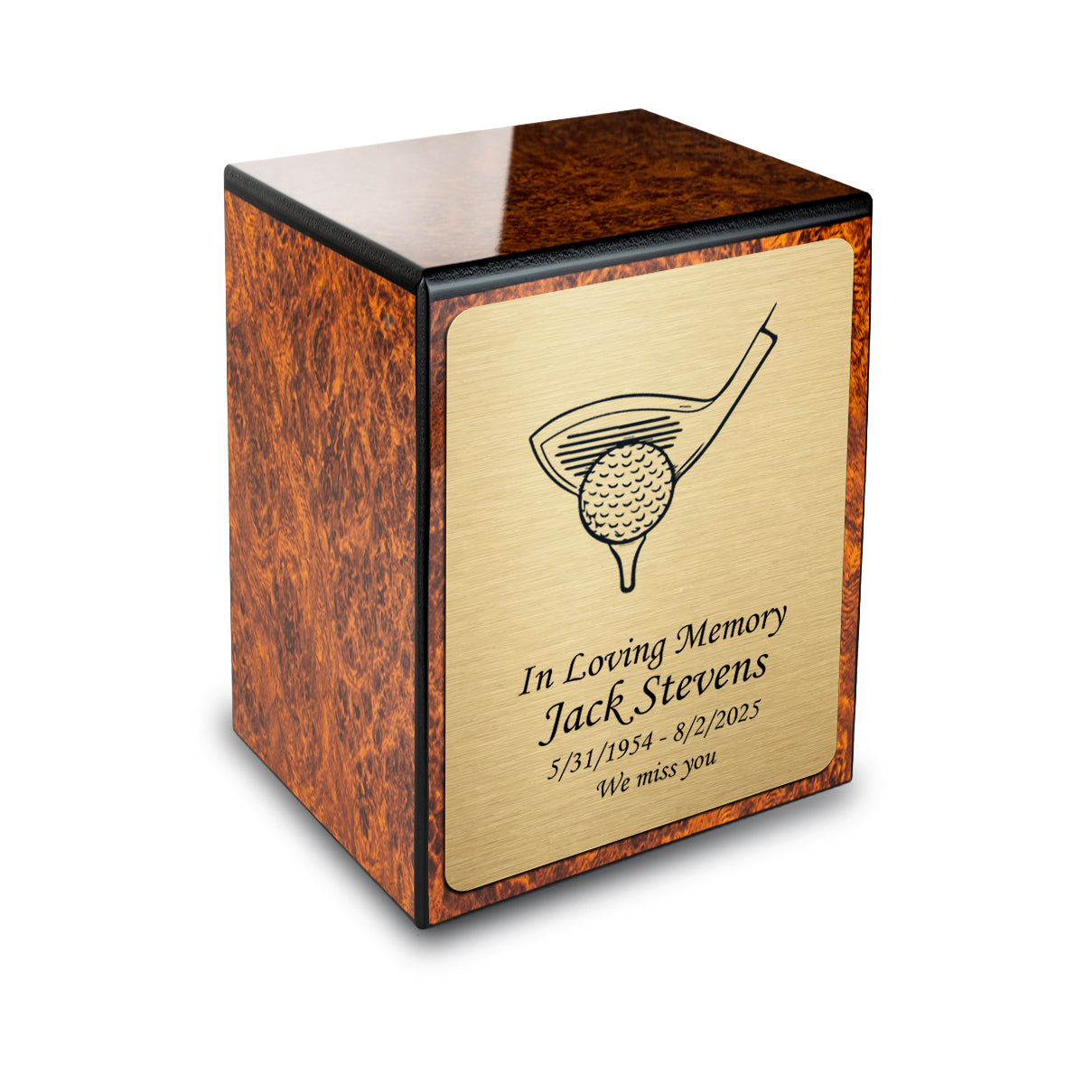 Custom Engraved Heritage Burl Small Cremation Urn Memorial Box for Ashes