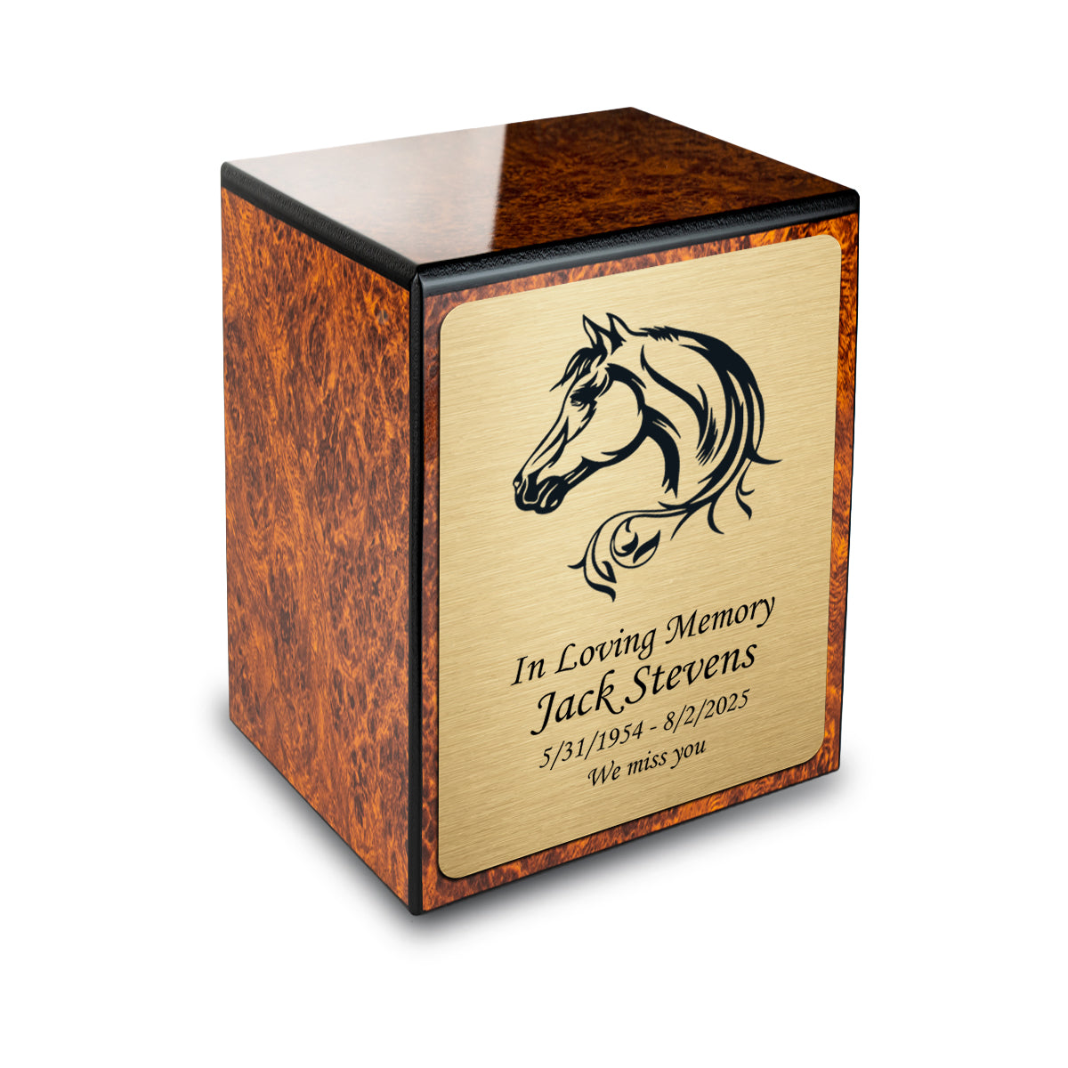 Custom Engraved Heritage Burl Small Cremation Urn Memorial Box for Ashes