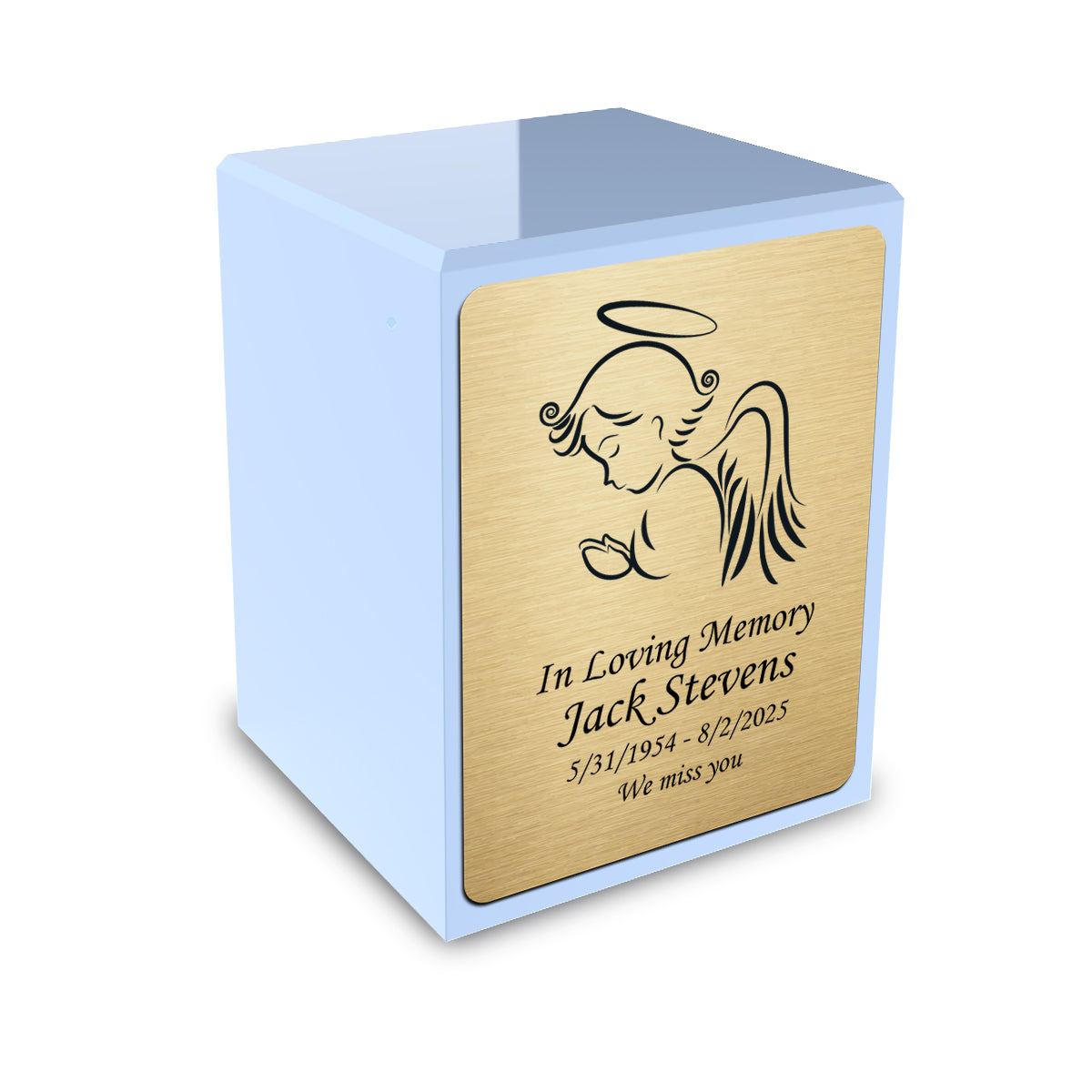 Custom Engraved Heritage Light Blue Small Cremation Urn Memorial Box for Ashes