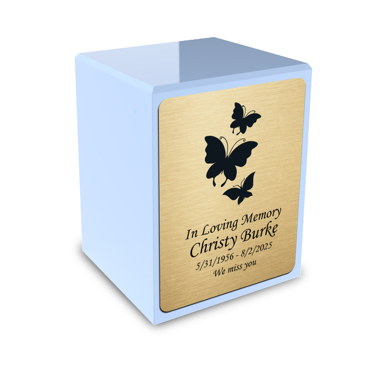 Custom Engraved Heritage Light Blue Small Cremation Urn Memorial Box for Ashes