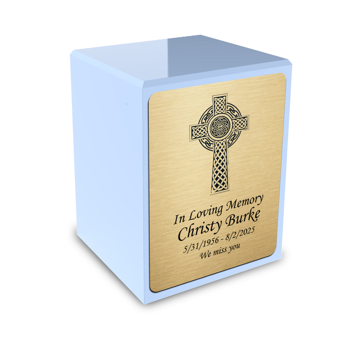 Custom Engraved Heritage Light Blue Small Cremation Urn Memorial Box for Ashes