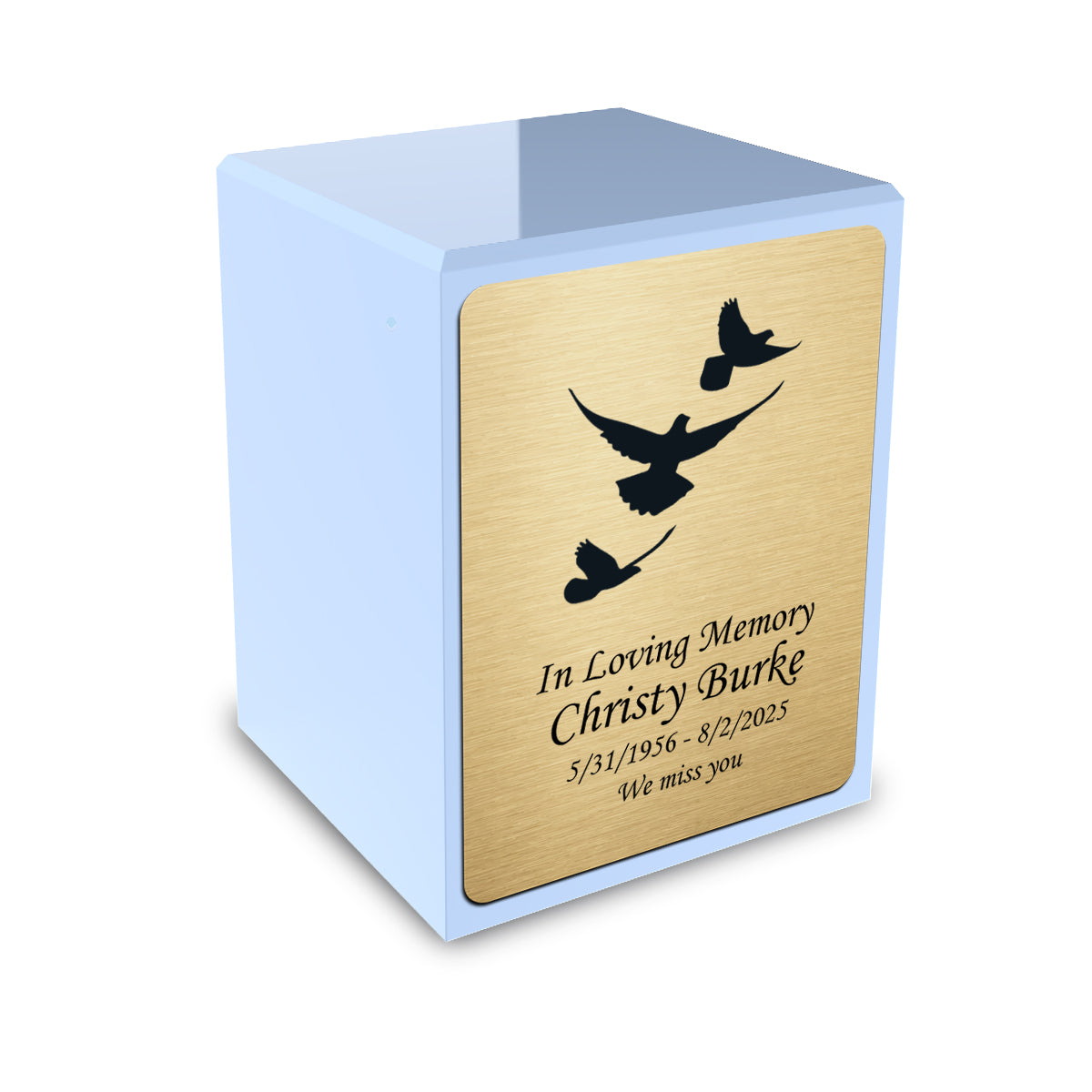 Custom Engraved Heritage Light Blue Small Cremation Urn Memorial Box for Ashes