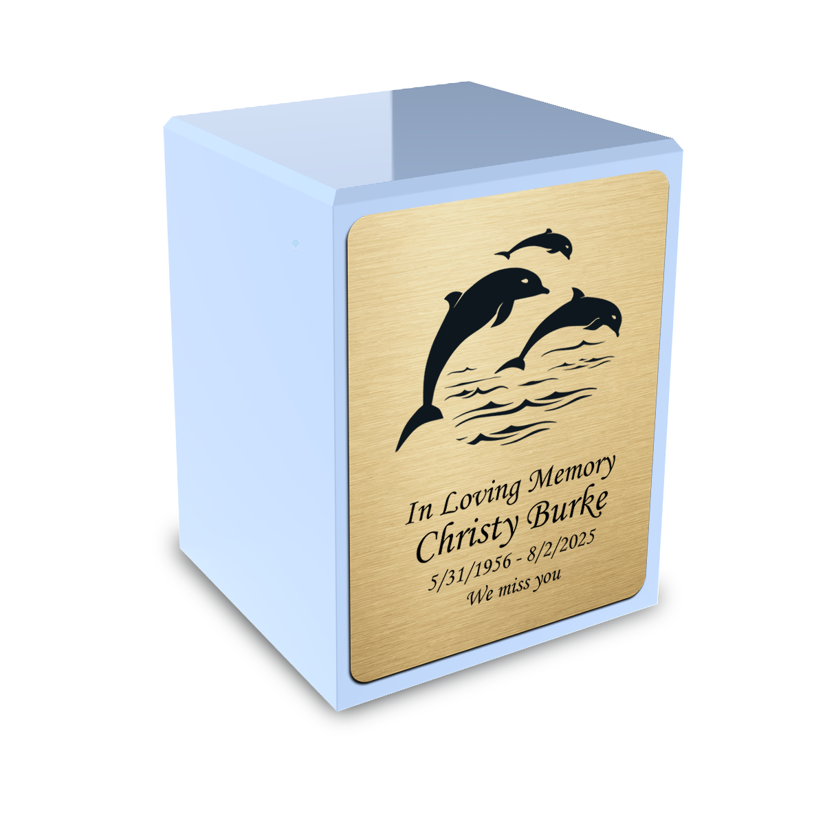 Custom Engraved Heritage Light Blue Small Cremation Urn Memorial Box for Ashes
