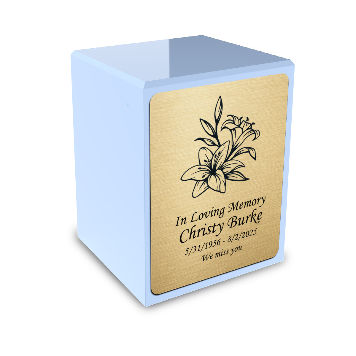 Custom Engraved Heritage Light Blue Small Cremation Urn Memorial Box for Ashes