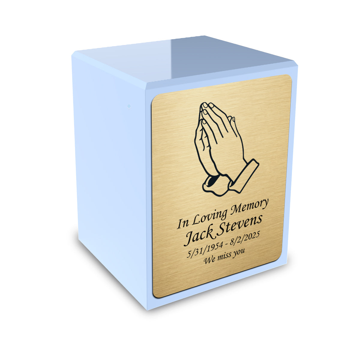 Custom Engraved Heritage Light Blue Small Cremation Urn Memorial Box for Ashes