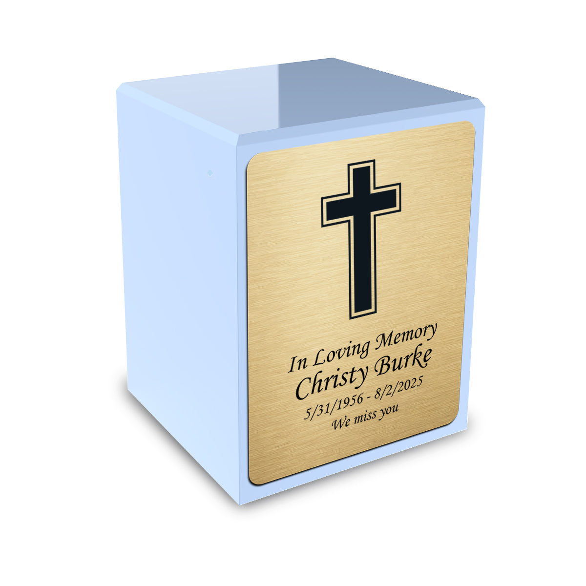 Custom Engraved Heritage Light Blue Small Cremation Urn Memorial Box for Ashes