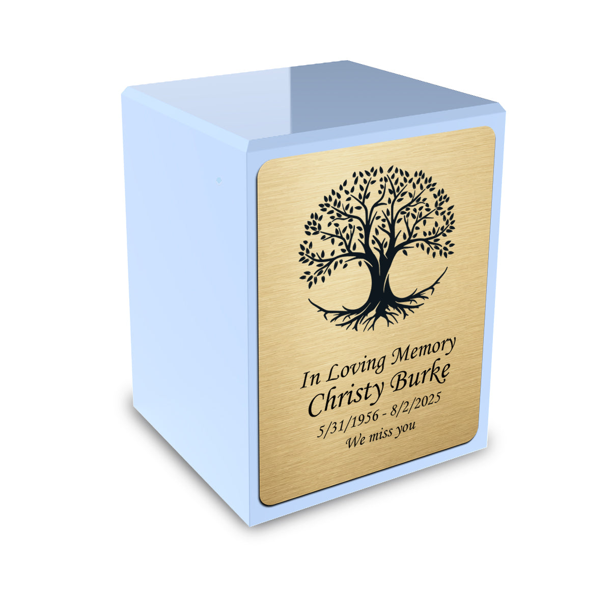Custom Engraved Heritage Light Blue Small Cremation Urn Memorial Box for Ashes