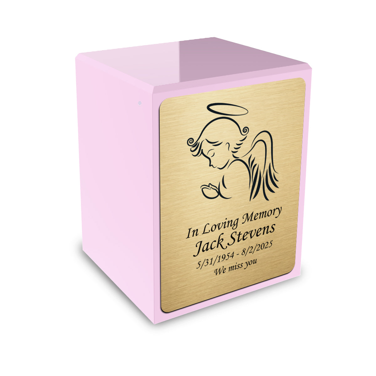 Custom Engraved Heritage Light Pink Small Cremation Urn Memorial Box for Ashes