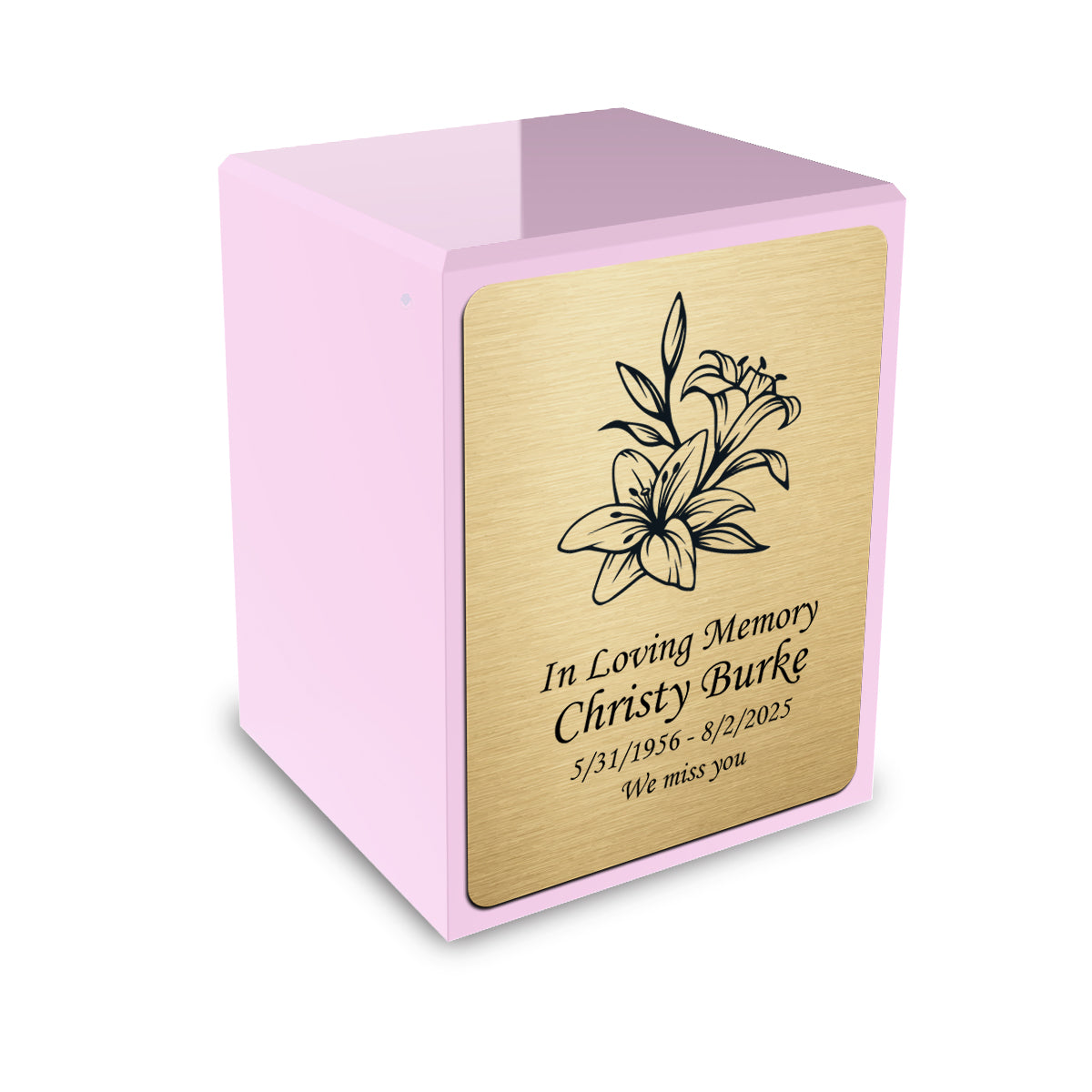 Custom Engraved Heritage Light Pink Small Cremation Urn Memorial Box for Ashes