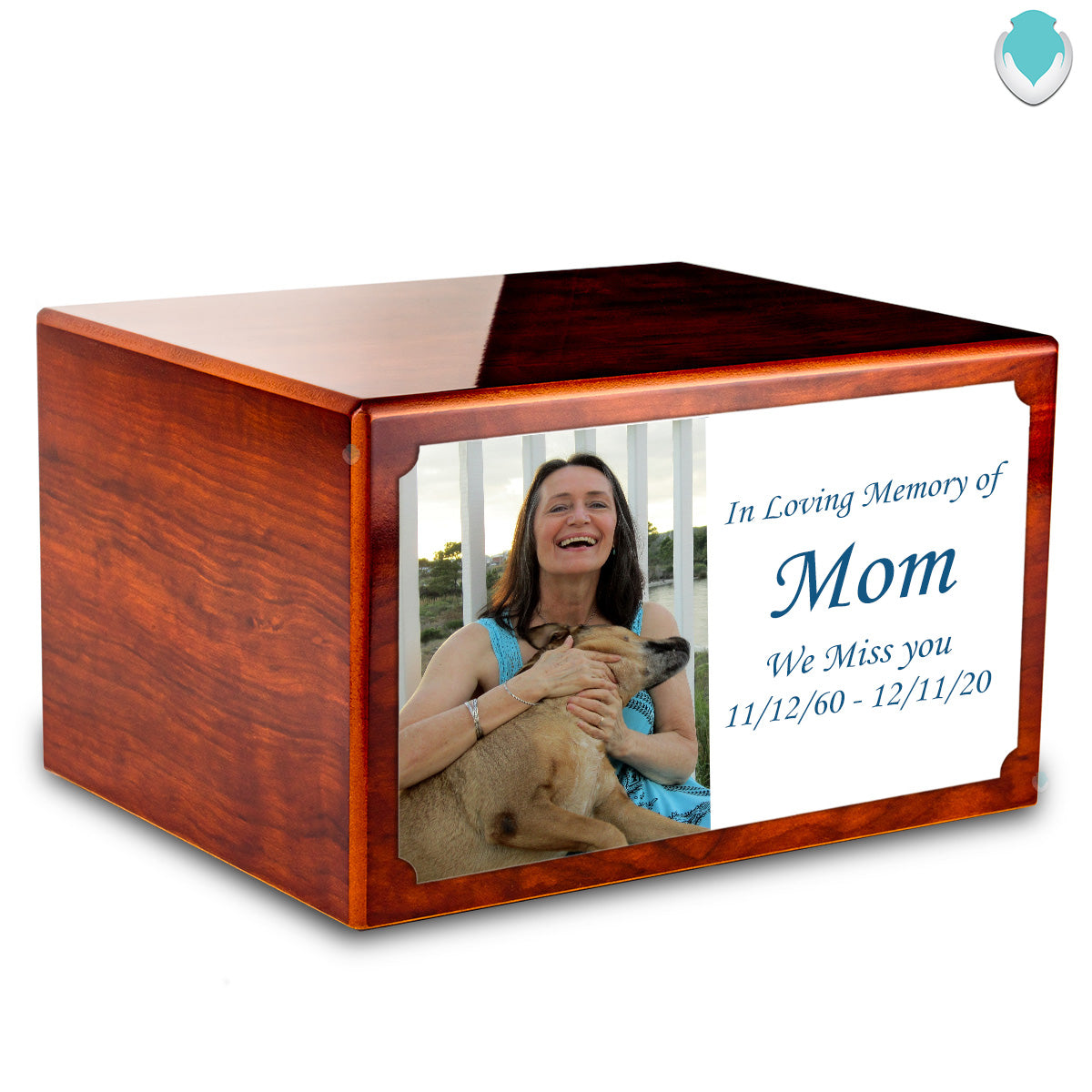 Custom Printed Heritage Rosewood Photo Wood Box Cremation Urn