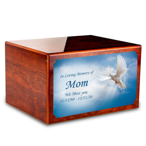Custom Printed Heritage Rosewood Dove Wood Box Cremation Urn