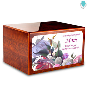 Custom Printed Heritage Rosewood Flowers Wood Box Cremation Urn