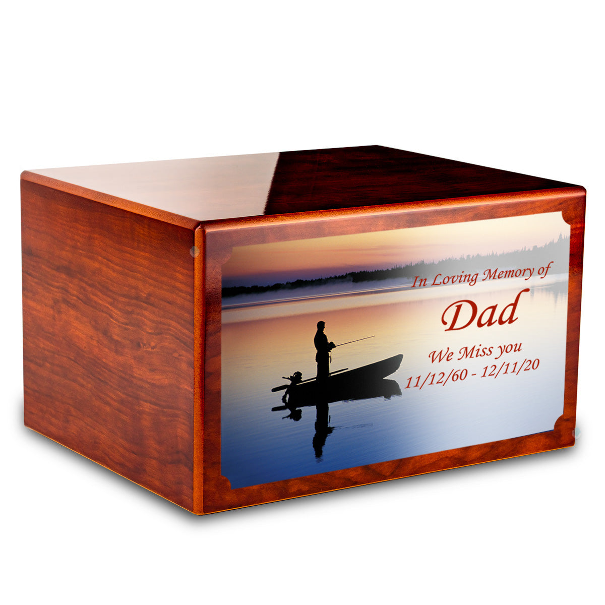 Custom Printed Heritage Rosewood Fishing Wood Box Cremation Urn