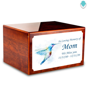 Custom Printed Heritage Rosewood Hummingbird Wood Box Cremation Urn