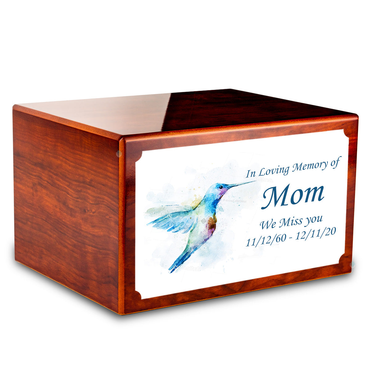 Custom Printed Heritage Rosewood Hummingbird Wood Box Cremation Urn