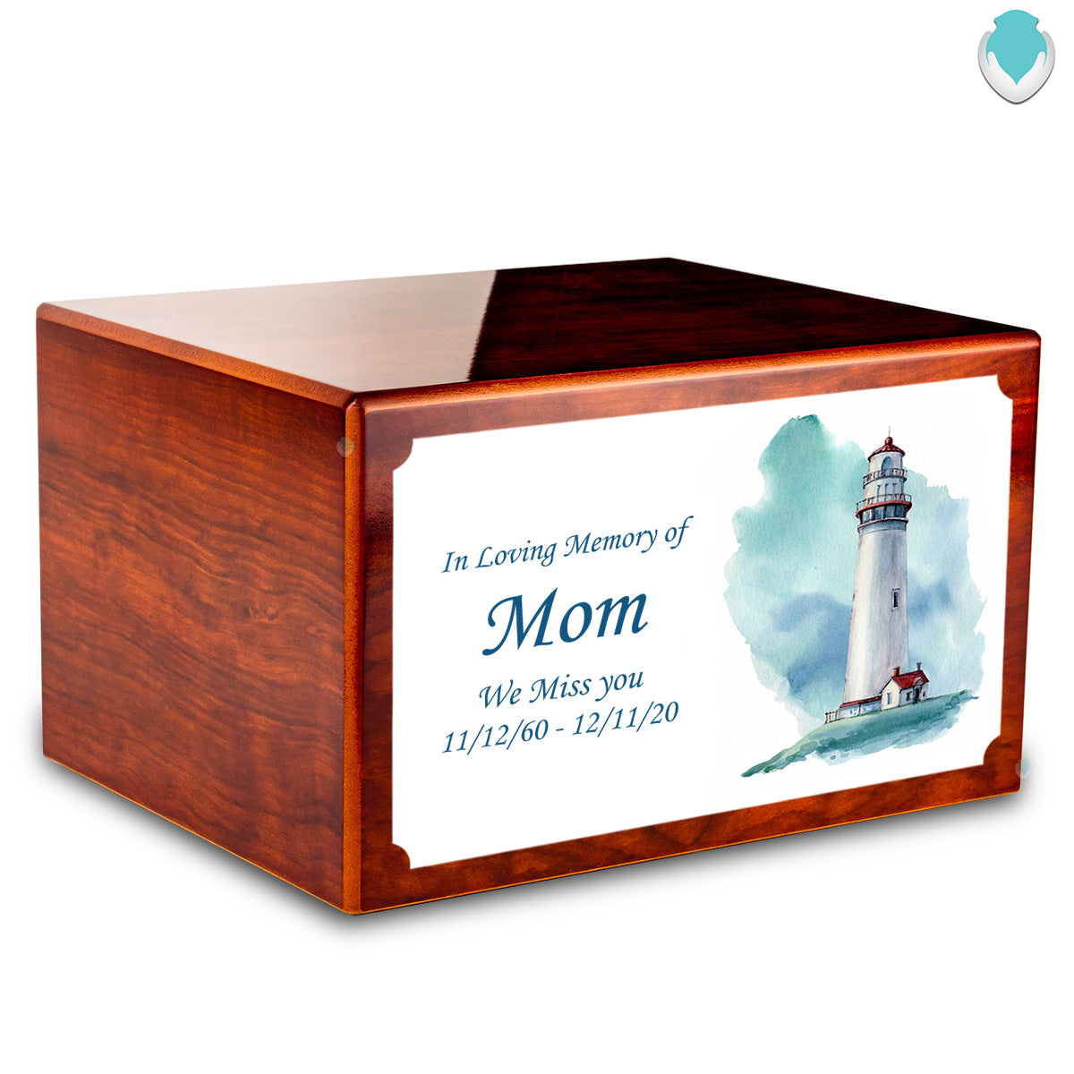 Custom Printed Heritage Rosewood Lighthouse Wood Box Cremation Urn
