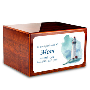 Custom Printed Heritage Rosewood Lighthouse Wood Box Cremation Urn