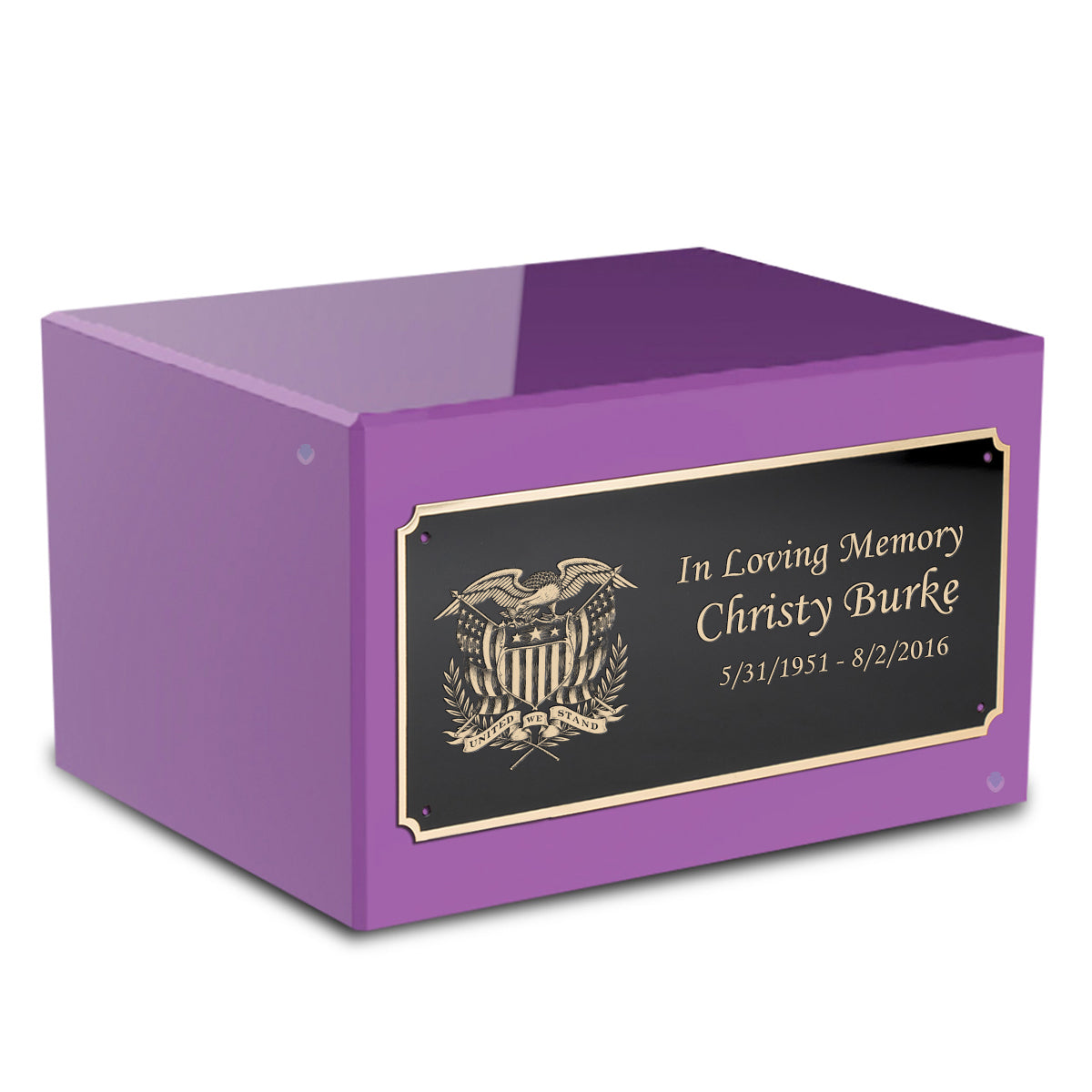 Custom Engraved Heritage Purple Adult Cremation Urn Memorial Box for Ashes